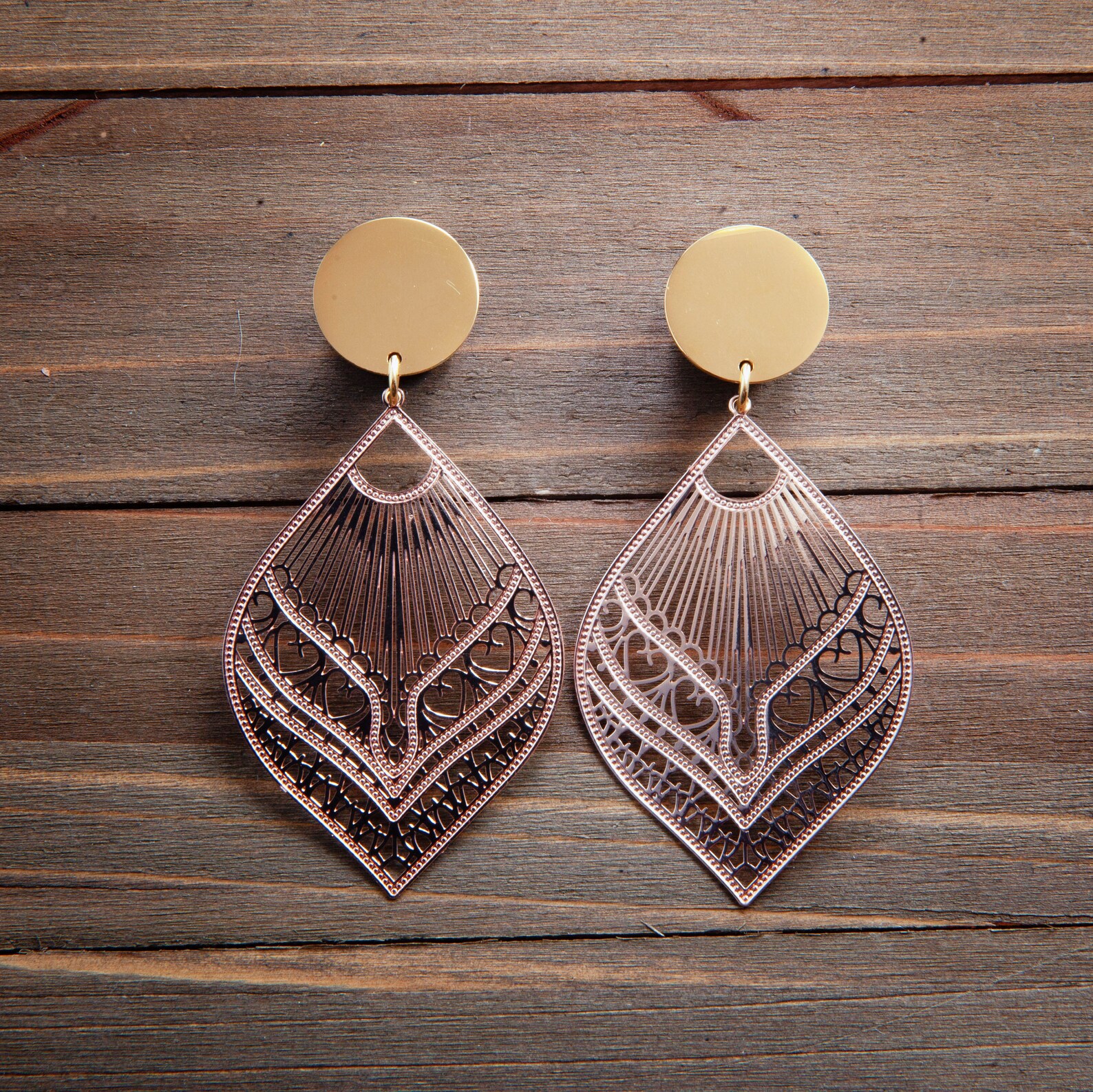 Rose Gold Stamped Metal Laser and Gold Blank Dangle Plug Etsy