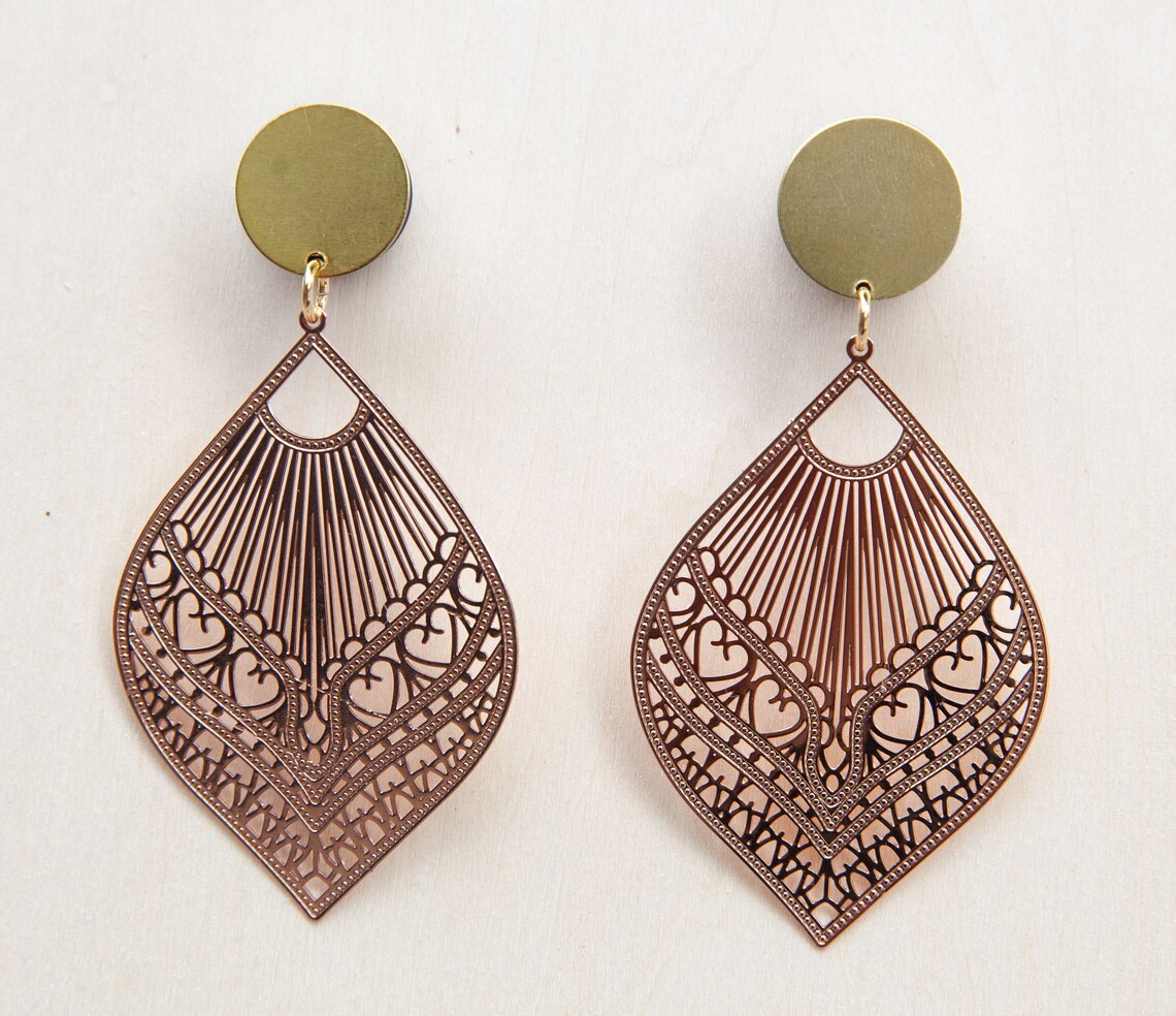 Rose Gold Stamped Metal Laser and Gold Blank Dangle Plug Etsy