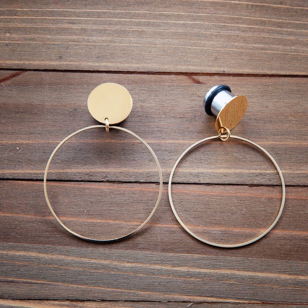 50mm Gold Hoops Plug Gauges Earrings 4g, 2g, 0g, 00g, 7/16, 1/2, 9/16, 5/8, 3/4