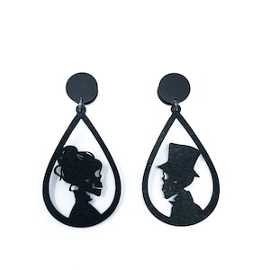 Black Wood Halloween Couple Plugs Gauges Earrings 4g, 2g, 0g, 00g, 7/16, 1/2, 9/16, 5/8, 3/4