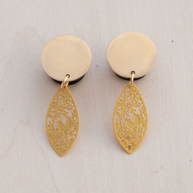 2g 0g 916 00g Small Yellow Love Birds Metal Laser and Gold Blank Dangle Plug Gauges 4g 58 716 34 12
