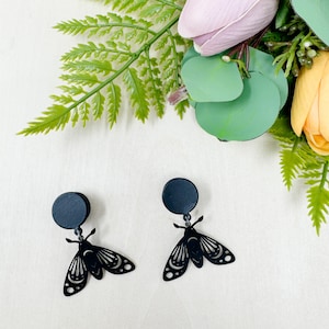 Black Moth Stamped Metal Plugs Gauges Earrings