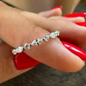 Diamond Wedding Band , Lab Grown Wedding Ring , Marquise Diamond Band , Wedding Band for Her , Anniversary Band , Gift For Wife , Zhedora
