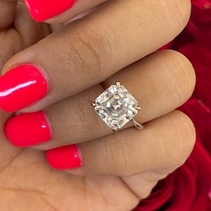 5 CT Asscher Cut Engagement Ring, Asscher Cut Moissanite Engagement Ring, Lab Diamond Ring, Classic Engagement Ring, Solitaire Ring, Zhedora