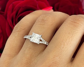 Princess Cut Bridal Set In Real 14K/18k White Gold, Moissanite Princess Cut Set, Forever One Princess Engagement Ring, 2 CT Princess Cut