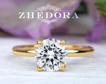 1 CT Round Lab Diamond Engagement Ring, 14k Yellow Gold, Certified IGI , Minimalist Ring ,  Solitaire Diamond Ring E VS1 Lab Grown