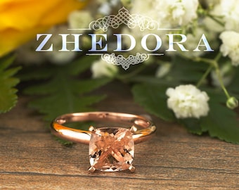 Anello di fidanzamento con morganite a cuscino in oro rosa 14k/18k, anello solitario con morganite a cuscino, anello con morganite in oro rosa, morganite taglio cuscino