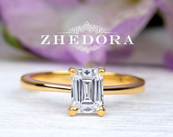 Gold Emerald Cut Ring / 1 CT Emerald Cut Engagement Ring 14K Solid Gold / Custom Engagement Rings / Delicate Engagement Ring / Emerald Cut