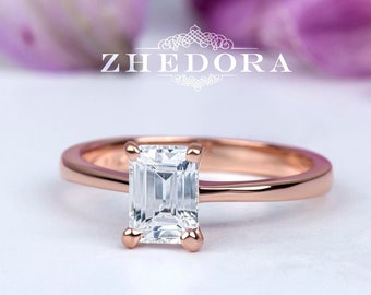 Rose Gold Emerald Cut Ring / 1 CT Engagement Ring / Custom Engagement Ring / Lab Diamond Emerald Cut Ring / Solitaire Ring