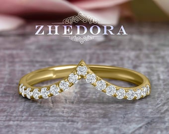 Chevron Crown Band, Contoured Band , Nesting Diamond Band , Stacking wedding Band , Curved Gold Band , Nesting Bands , Stackable Gold Rings