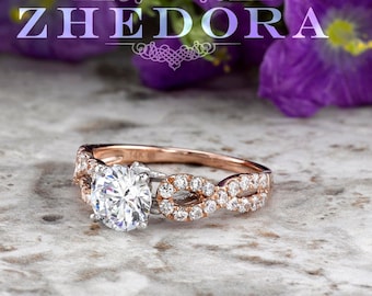 Rose Gold Engagement Ring, Cross Over Ring , Two Tone Rose Gold , Engagement Rings, Unique Engagement Ring , Moissanite Ring , Ring For Her