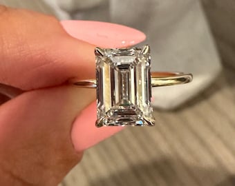 Lab Grown Diamond Ring , F VS2 Emerald Cut Lab Diamond Engagement Ring 2.85 CT ,  Lab Created Diamond Ring , Emerald Cut Diamond Ring