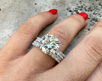 Lab Grown Diamond Bridal Set , F VS1/2  Round Diamond Ring , 3 CT Round Lab Created Diamond Engagement Ring Set , Engagement Ring, Lab Grown