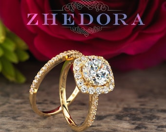 Round Engagement Ring  14k/18k Yellow Gold, Yellow Gold Bridal Set,  Moissanite Engagement Ring  , Classic Wedding Set , Custom Ring