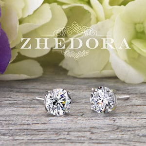Gold Stud Earrings 3.0 TCW in 14k white gold, Unisex Stud Earrings , Screw Back Stud Earrings, Moissanite Earrings, White Sapphire Earring