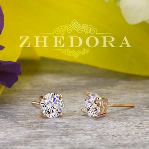 2 CT Round Yellow Gold Earrings , Lab Diamond Earrings , Lab Grown Stud Earrings , Screw back Earrings , Moissanite Stud Earring , Bride