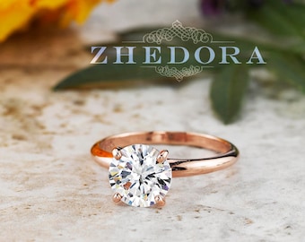 Rose Gold Engagement Ring for Women / Promise ring / Gift for her / Custom Ring / 2 CT Round Solitaire / Moissanite Ring / Diamond Ring