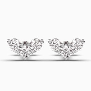 Three-Stone Stud Earrings / Diamond Trio Stud Earrings/ Diamond Earrings / White Gold Dainty Round Cut Diamond Trio Stud Earrings