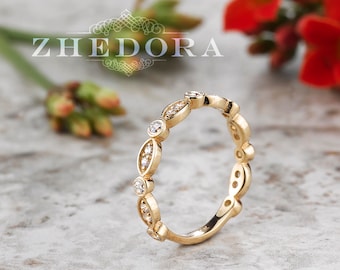 Geelgouden trouwring, gouden band voor haar, 14 kt goud, art-decoband, vintage trouwring, jubileumband, cadeau voor vrouw, Zhedora