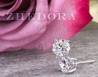 2.0 CT Round Screw back Stud Earrings in 14k white gold, White Gold Stud Earrings, White Sapphire Stud Earrings, Moissanite Earrings Zhedora