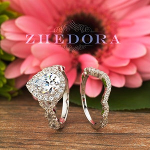 Moissanite Engagement Ring Set, 2.55 tcw, White Gold, 14K 18K, Rings for Women, Jewelry, Diamond Ring - Jewellery - Women's Rings - Zhedora