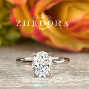 2 CT Forever One Oval Moissanite Ring,  Oval Engagement Ring, Solid White Gold/ Oval Cut Engagement Ring/ Dainty Ring/ Thin Oval Ring