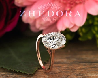 Anillo de compromiso ovalado delicado de moissanita de 4,0 quilates, anillo de compromiso de corte ovalado, anillo de compromiso ovalado de oro rosa, anillo de compromiso ovalado alargado