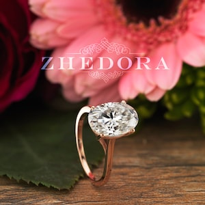 4.0 CT Moissanite Dainty Oval Engagement Ring , Oval Cut Engagement Ring, Rose Gold Oval Engagement Ring, Elongated Oval Engagement Ring