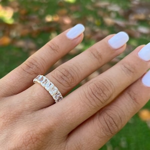 White Gold Radiant Cut Eternity Wedding Band | Stacking Wedding Band | Wedding Bands | Diamond Wedding Band | Moissanite Radiant Cut Band