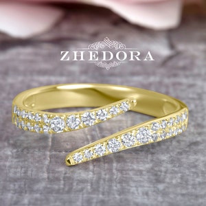 Offener Diamantwickelring | Einzigartige Ehering | Statement Stacking Band | Offenes Moissanit Band | Jubiläumsband | Spirale Ring | Goldbänder