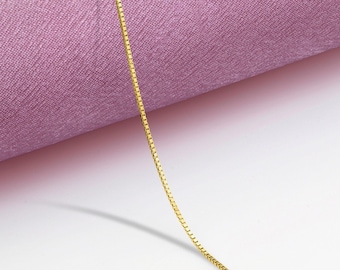 14K Gold Box Chain Necklace, Delicate Dainty Layered Necklace, Solid Gold Necklace, Solid Gold Necklace, Real Gold Necklace, Real Gold Chain