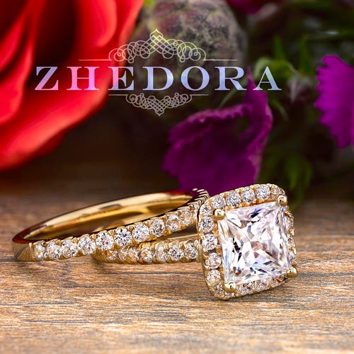 Yellow Gold Princess Cut Bridal Set Solid 14k/ 18k Channel Etsy