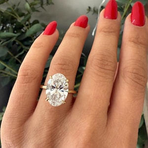 6 CT Oval Lab Diamond Engagement Ring , Lab Grown Diamond Ring , Oval Engagement Ring , Lab Diamond Ring , Hidden Halo Oval Ring