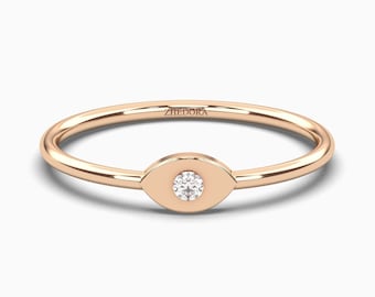 Evil Eye Ring In Solid Rose Gold / Dainty Ring / Dainty Evil Eye Ring / Lucky Eye Ring / Dainty Lucky Eye Ring /  Dainty Statement Ring