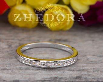 14K Solid Gold Princess Cut Channel Set Band, Half Eternity