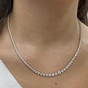 Lab Grown Diamond Tennis Necklace, 3 Prongs Tennis Necklace , Graduated Tennis Necklace Lab Diamond , Bridal Necklace , Bridal Jewelry, Gift