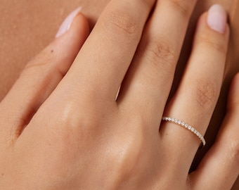 Women&#39;s Moissanite Half Eternity Band 14K Rose Gold ,1.2mm Thin Moissanite Wedding Band, Dainty Wedding Band, Rose Gold Wedding Band