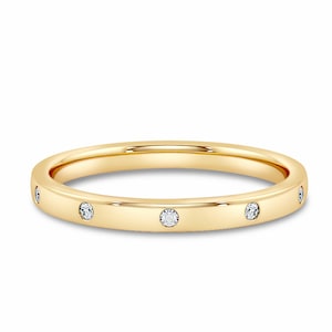 Anillo de bodas de diamantes dispersos / Anillo de bodas de oro / Anillo de bodas de diamantes de 10 quilates / Banda de diamantes / Anillos de bodas de oro / Banda de oro unisex