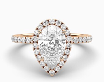 Engagement Ring / Halo Pear diamond Wedding Ring / Pear Engagement Ring / Pear Halo Moissanite Engagement Ring / Halo Diamond ring /