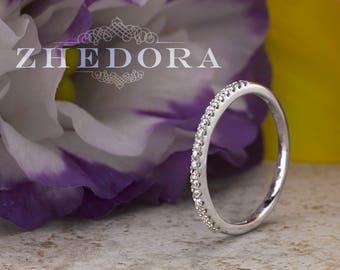 0.25 CT Wedding Band Solid White Gold Half Eternity, Diamond Wedding Band, Moissanite Wedding Band, White Sapphire Wedding Band, Diamond