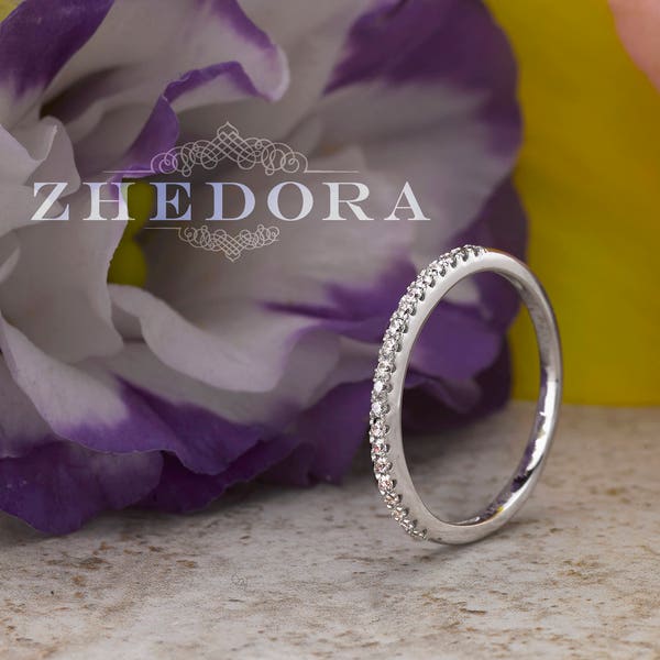 0.25 CT Wedding Band Solid White Gold Half Eternity, Diamond Wedding Band, Moissanite Wedding Band, White Sapphire Wedding Band, Diamond