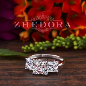 2.50 CT Three Stone Princess Cut Ring Engagement Wedding Band 14K or 18k White Gold Triple Stone ring ,Multiple Stone, moissanite Ring