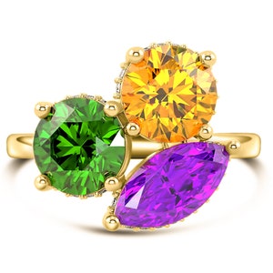 Three Stone Engagement Ring | Statement Ring | Engagement Ring | Anniversary Ring | Ring for Mom | Toi Et Moi Ring |  Colored Stone Ring