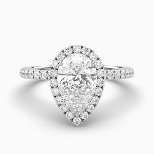 Pear Cut Halo Wedding Ring / Pear diamond Engagement Ring / Pear Cut Wedding Ring / Tear Drop Ring / Pear Halo Engagement ring / Classy Ring