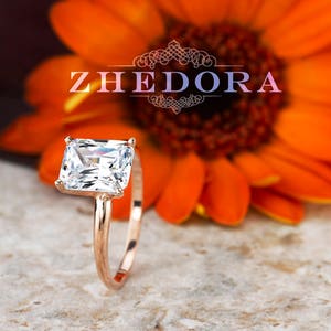 2.75 CT Radiant Cut Engagement Ring in Solid Rose 14k/18k Gold  Moissanite Radiant Cut Engagement Ring , Radiant Cut Solitaire Ring, Zhedora