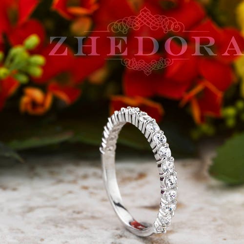 Half Eternity Wedding Band Stacking Gold Band Stackable Etsy