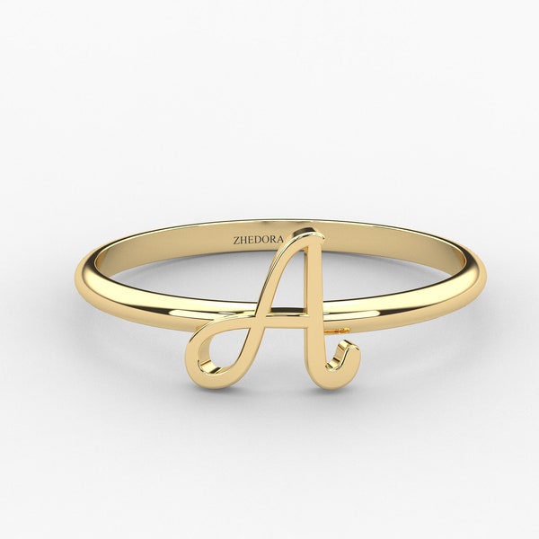 Solid Gold Initial Letter Ring, 14K Gold Alphabet Ring, Initial Ring, Real Gold Letter Ring, Alphabet Yellow Gold White Gold Rose Gold