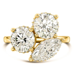 Toi et Moi Ring | Unique Engagement Ring | Three Stone Ring  | Anniversary Ring | Moissanite Engagement Ring | Statement Ring | Gold Ring