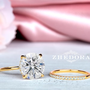 4 CT Yellow Gold Wedding Set, Wedding Ring Set, Rings For Her, Celebrity Ring, Hidden Halo Ring, Anniversary Ring, Engagement Rings