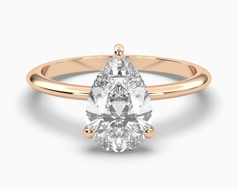 Solitario de diamante talla pera / Anillo de compromiso de oro rosa / Anillo de pera / Anillo de compromiso de diamantes / Solitario de oro rosa / Anillo de pera de moissanita